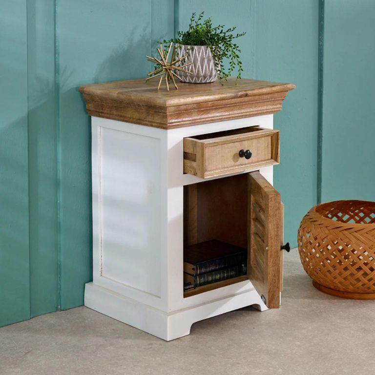 Alfie Bedside Cabinet - 1 Drawer - White - Mango Wood