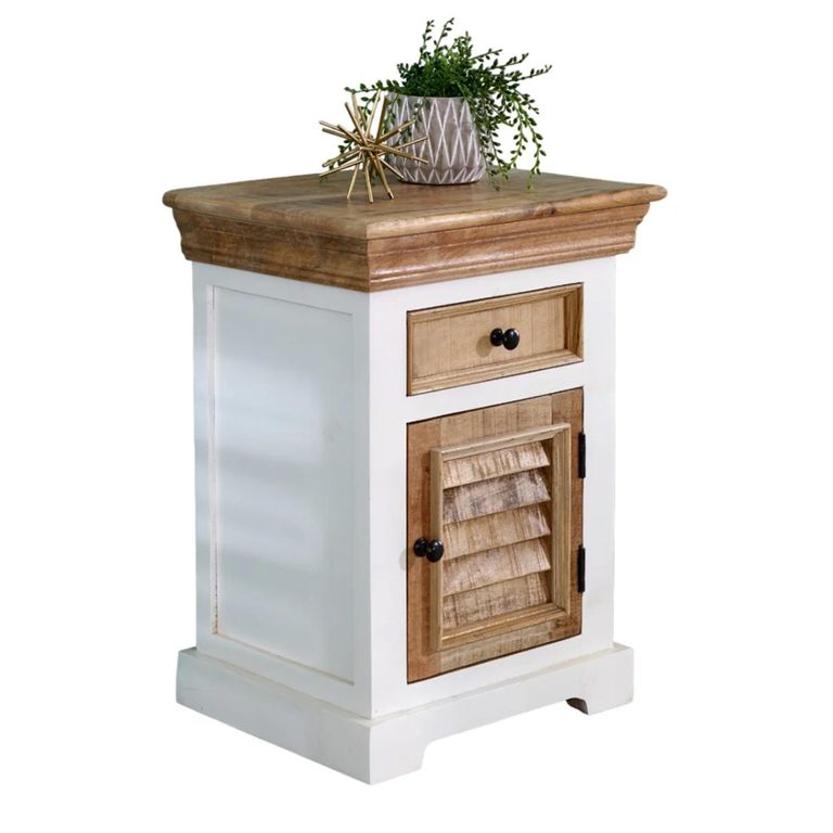 Alfie Bedside Cabinet - 1 Drawer - White - Mango Wood
