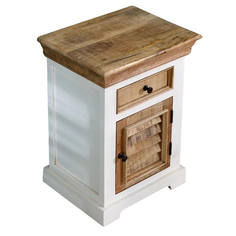 Alfie Bedside Cabinet - 1 Drawer - White - Mango Wood
