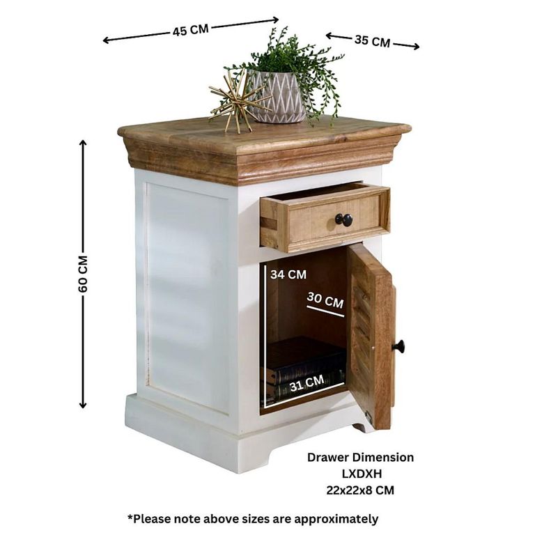 Alfie Bedside Cabinet - 1 Drawer - White - Mango Wood