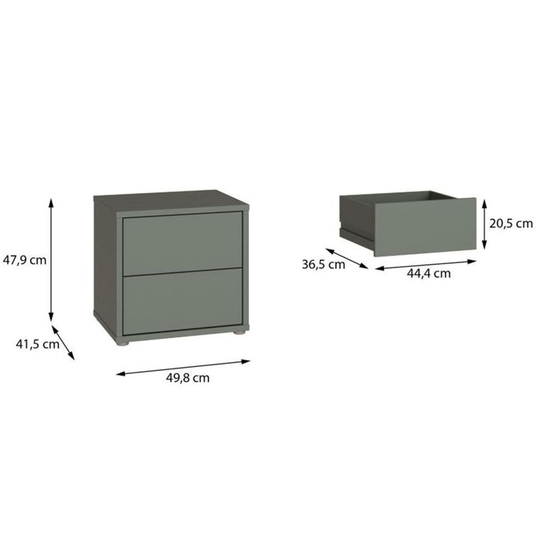 Alice Springs Bedside Cabinet - 2 Drawer - Low - Sage Green
