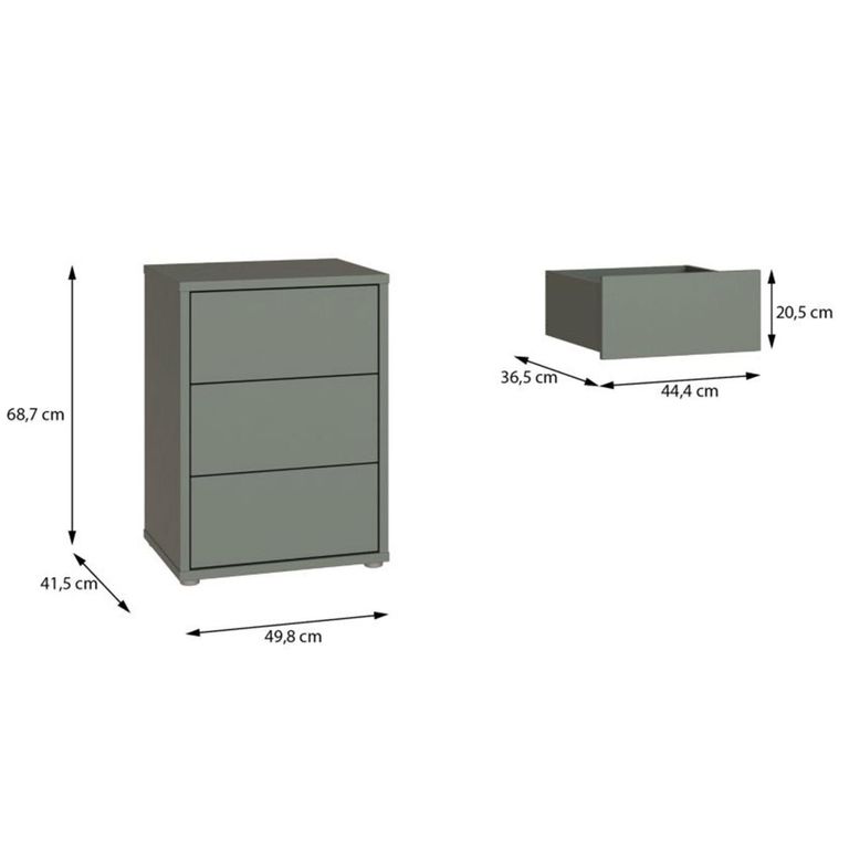 Alice Springs Bedside Cabinet - 3 Drawer - Sage Green