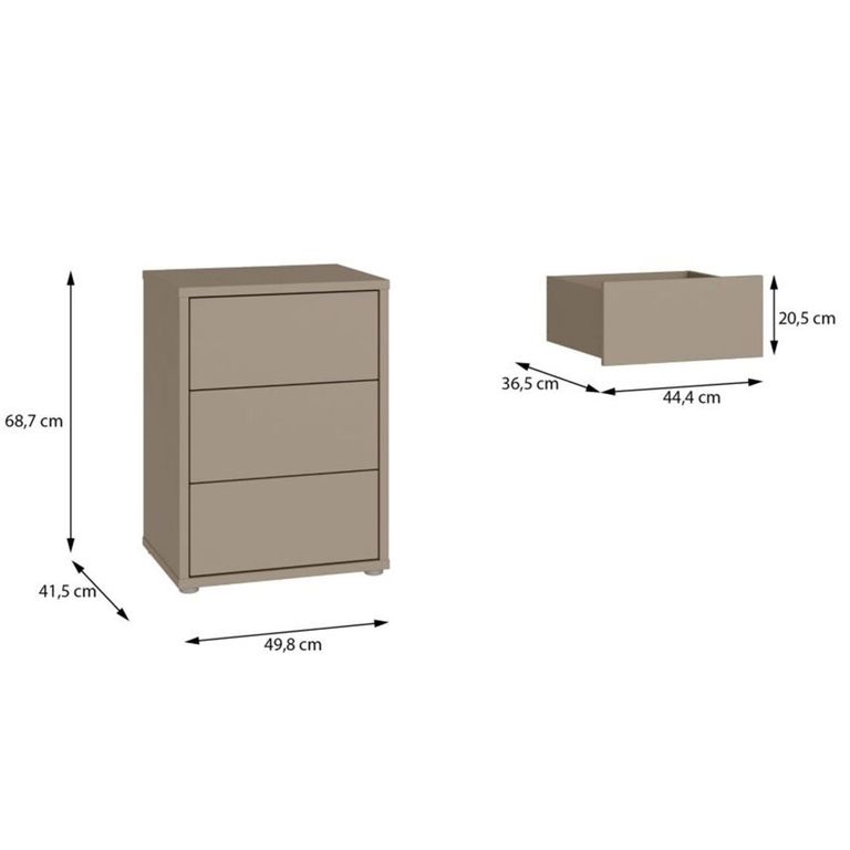 Alice Springs Bedside Cabinet - 3 Drawer - Taupe