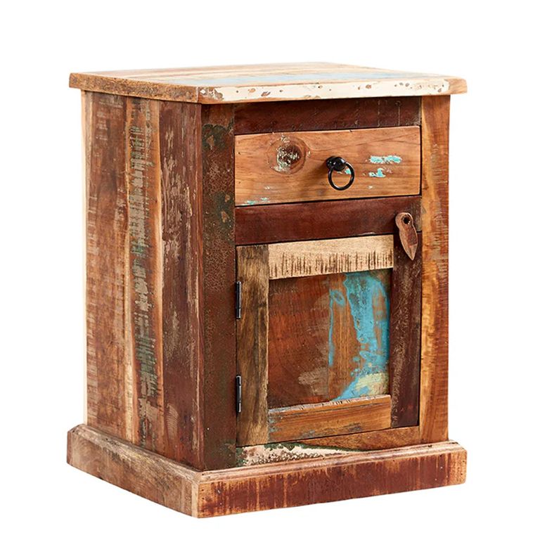 Coastal Bedside Cabinet - 1 Door - 1 Drawer - Reclaimed Wood