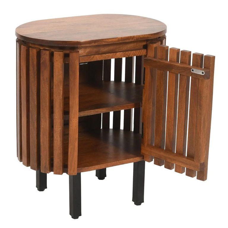 Slatted Bedside Table - 1 Door - Slatted - Mango Wood