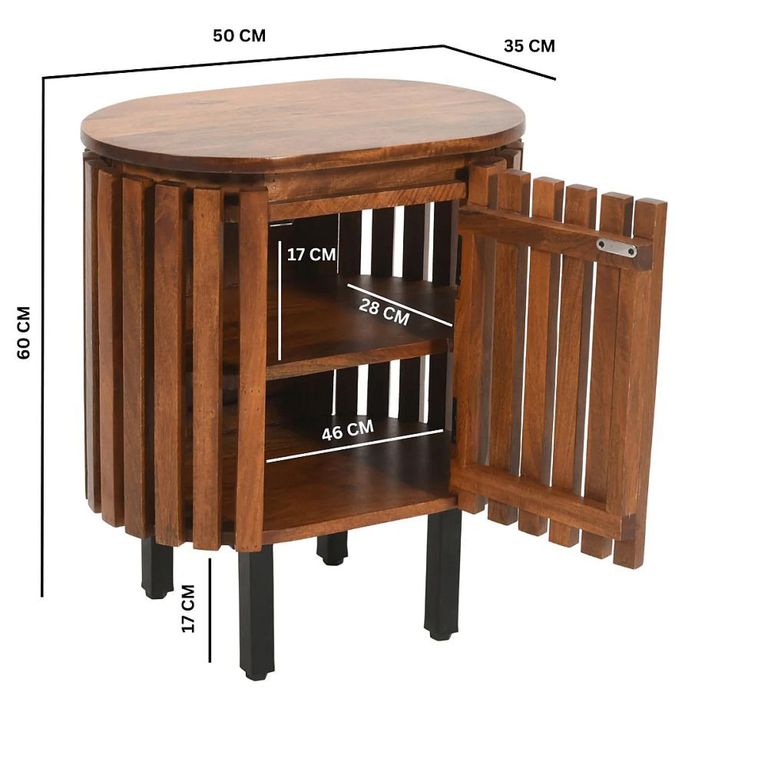 Slatted Bedside Table - 1 Door - Slatted - Mango Wood