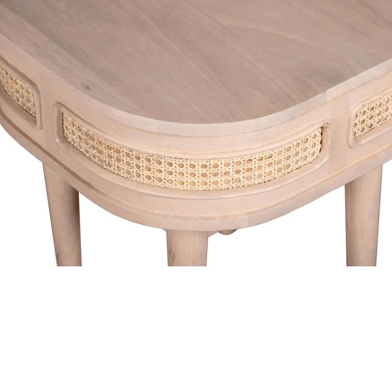 Valencia Bedside Table - Curved - Natural Rattan and Mango Wood