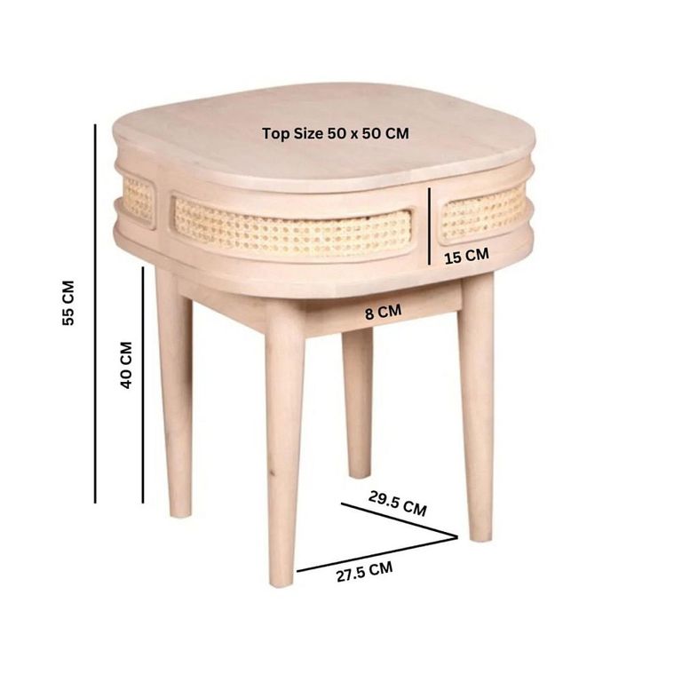 Valencia Bedside Table - Curved - Natural Rattan and Mango Wood