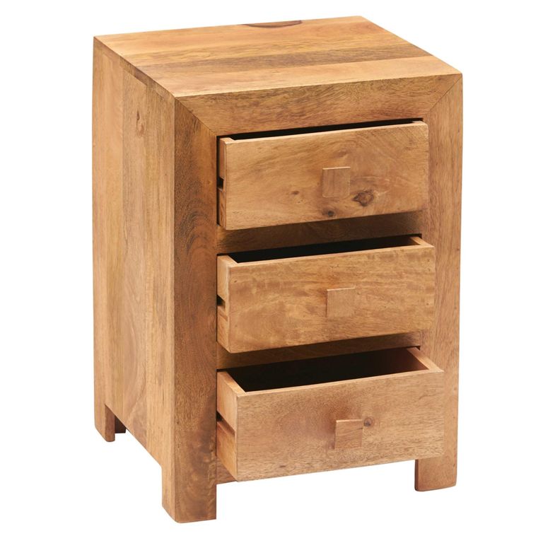 Dakota Bedside Cabinet - 3 Drawer - Light Mango Wood