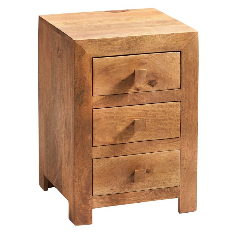 Dakota Bedside Cabinet - 3 Drawer - Light Mango Wood