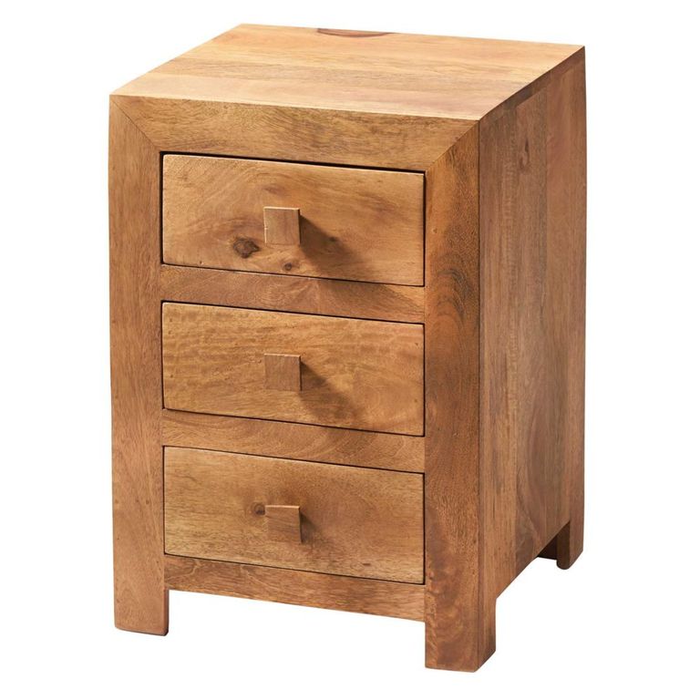 Dakota Bedside Cabinet - 3 Drawer - Light Mango Wood