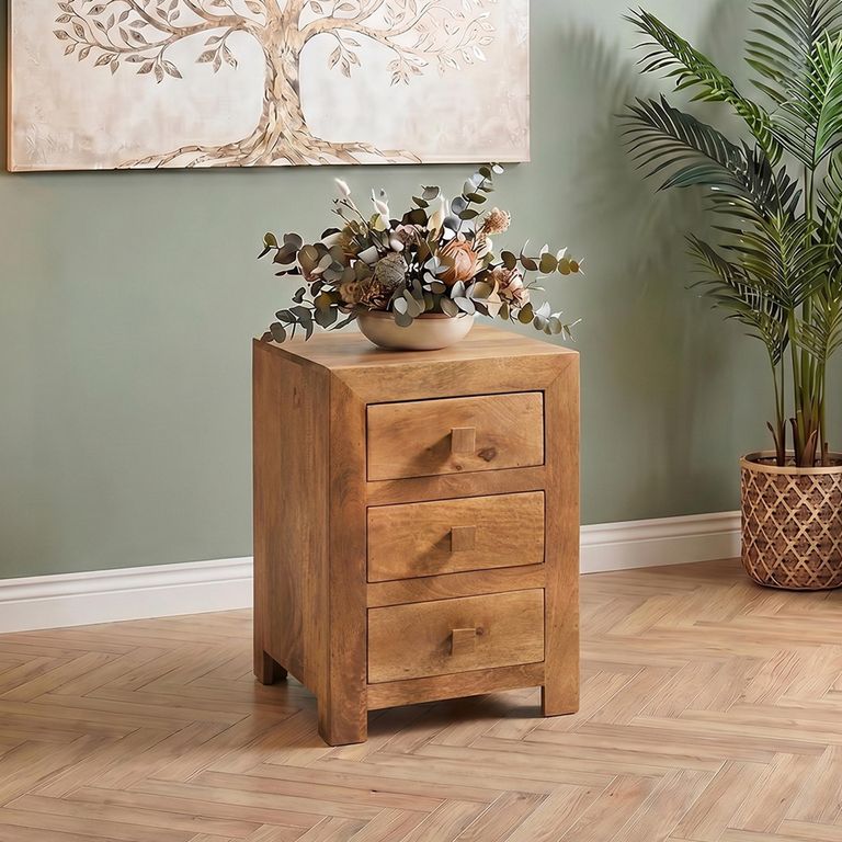 Dakota Bedside Cabinet - 3 Drawer - Light Mango Wood