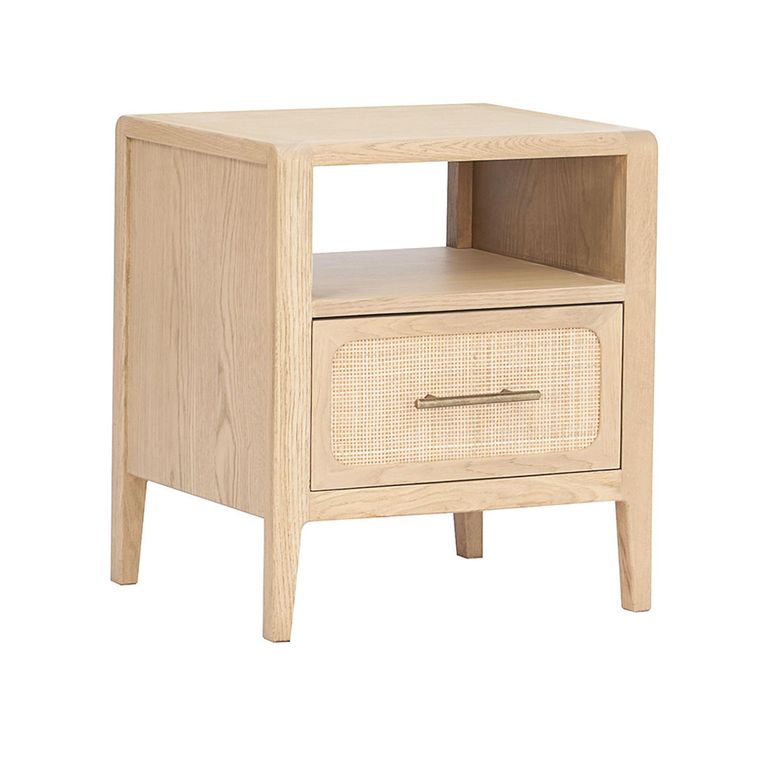 Casera Bedside Cabinet - 1 Drawer - Natural Rattan and American Oak