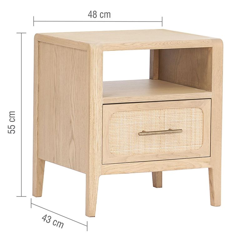 Casera Bedside Cabinet - 1 Drawer - Natural Rattan and American Oak