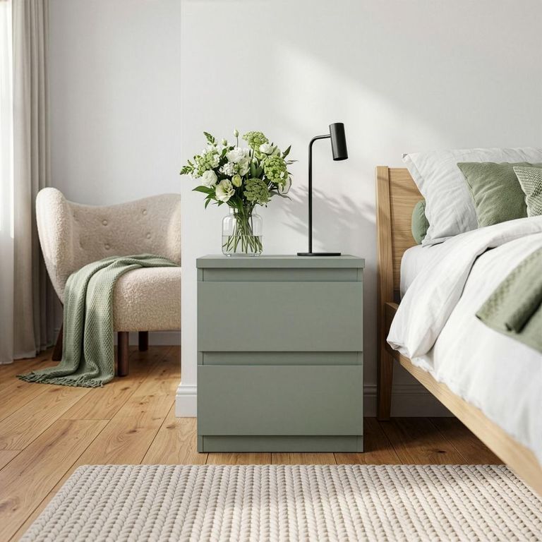 Edmore Bedside Cabinet - 2 Drawer - Sage Green