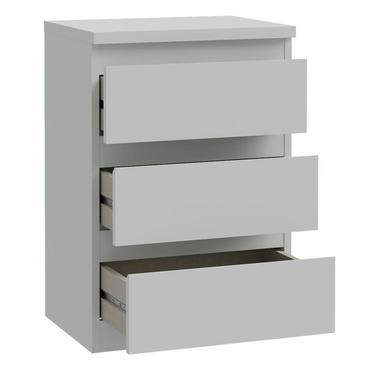 Edmore Bedside Cabinet - 3 Drawer - Light Grey
