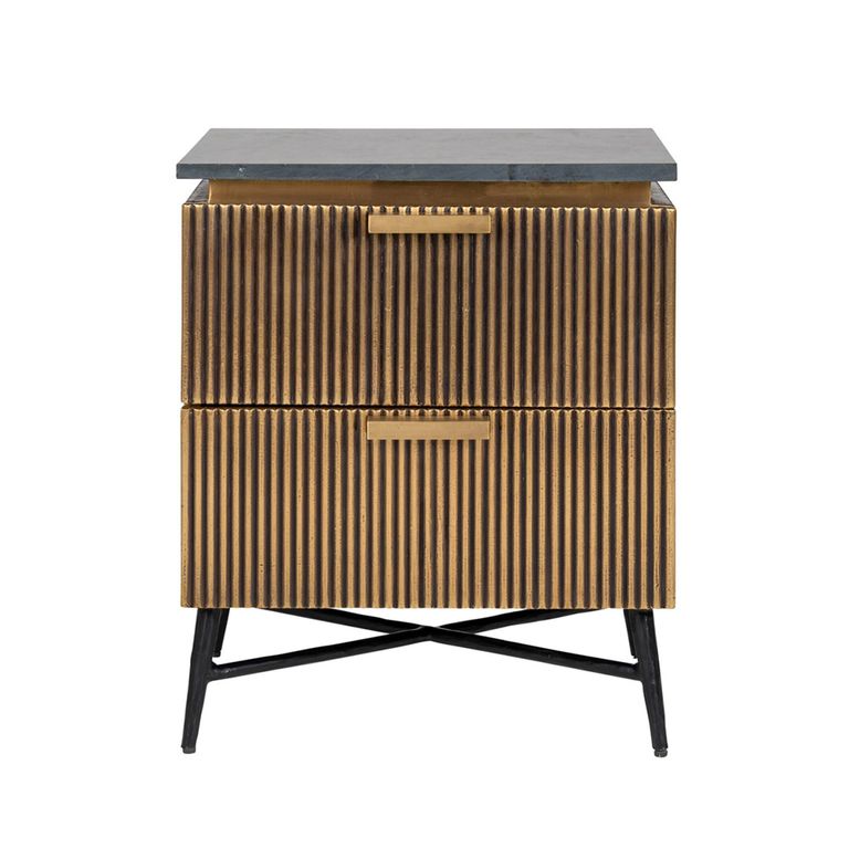 Ironville Brass Ribbed 2 Drawer Bedside Cabinet