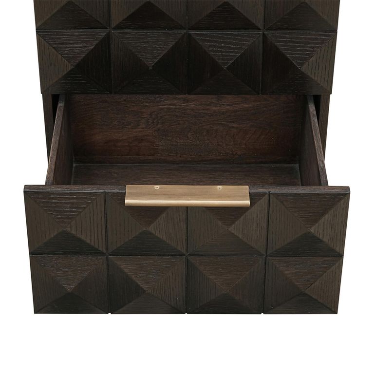 Claremont Dark Wood 2 Drawer Geometric Bedside Cabinet with Travertine Top