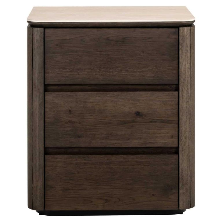 Ritz Fluted Nightstand - 3 Drawer - Brown - Ceramic and Recycled Wood