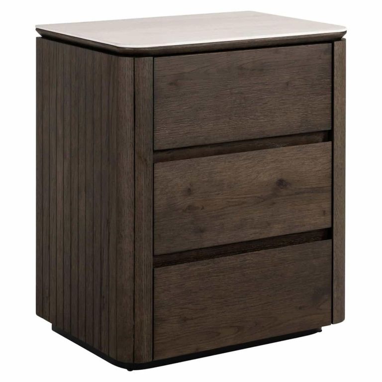 Ritz Fluted Nightstand - 3 Drawer - Brown - Ceramic and Recycled Wood