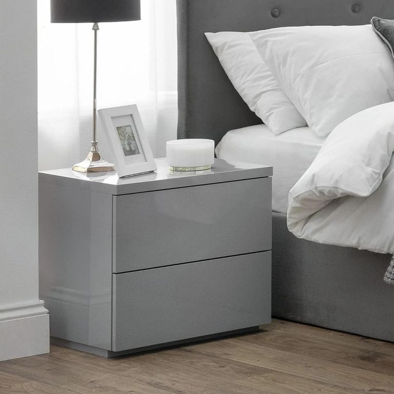 Monaco Bedside Cabinet - 2 Drawer - Grey High Gloss