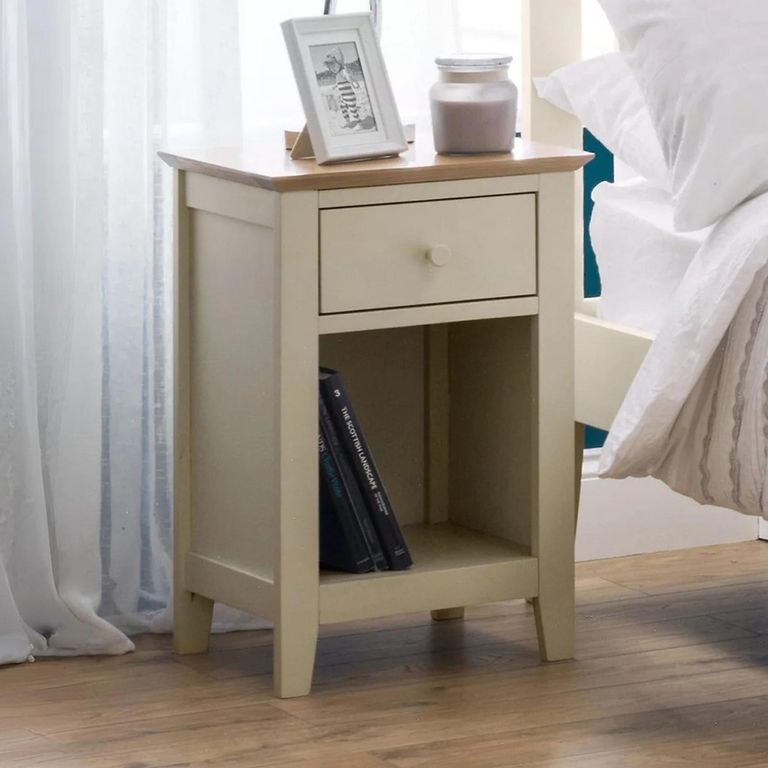 Salerno Bedside Cabinet - 1 Drawer - Ivory - Oak