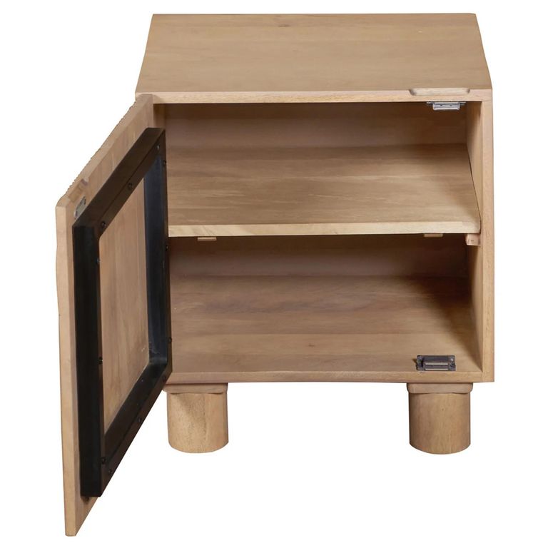 Austin Bedside Table - 1 Door - Fluted - Natural - Mango Wood