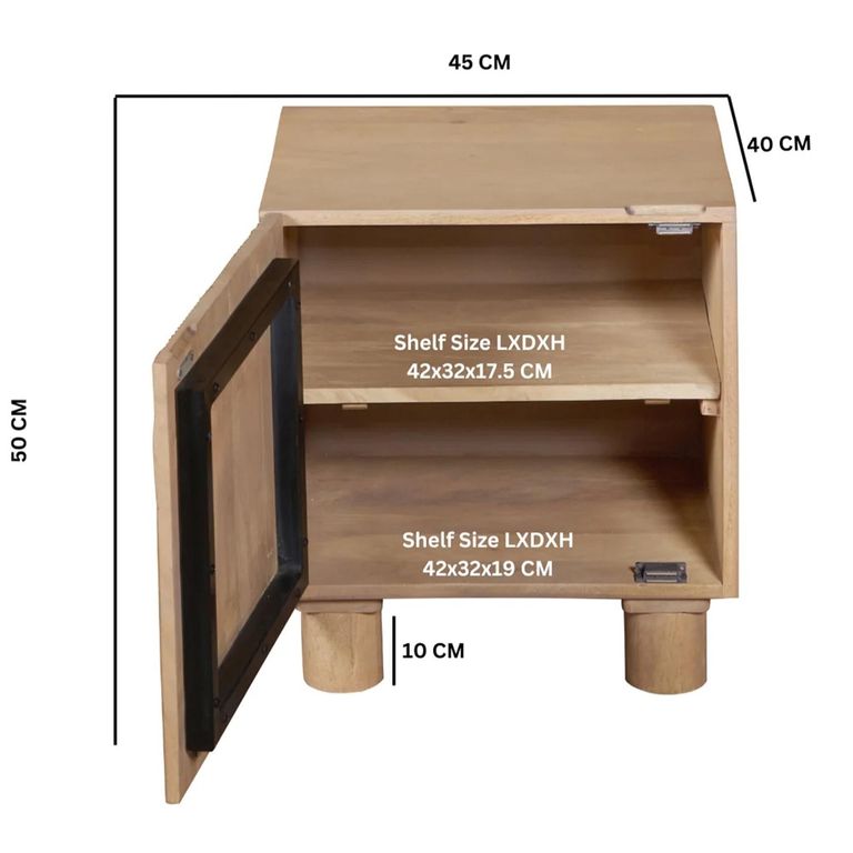 Austin Bedside Table - 1 Door - Fluted - Natural - Mango Wood