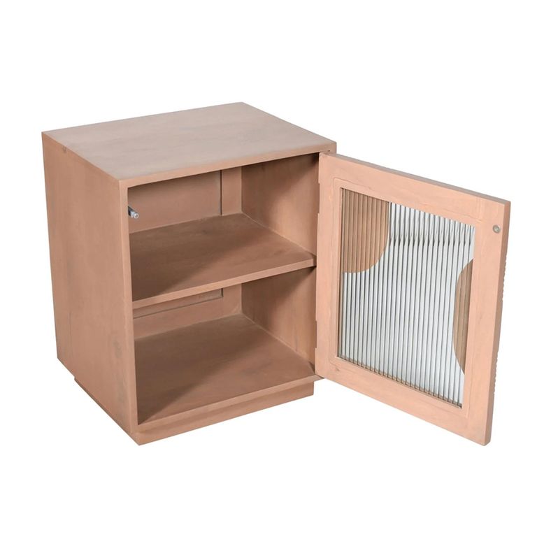 Indus Bedside Table - 1 Door - Pale Taupe - Mango Wood