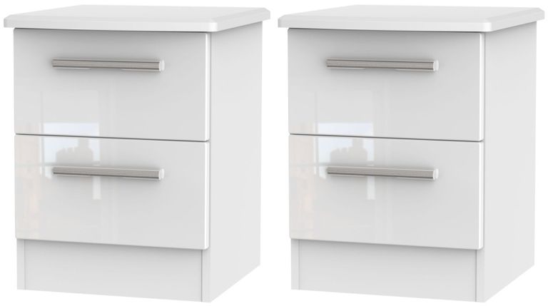 2 X Knightsbridge White 2 Drawer Bedside Cabinet (Pair)