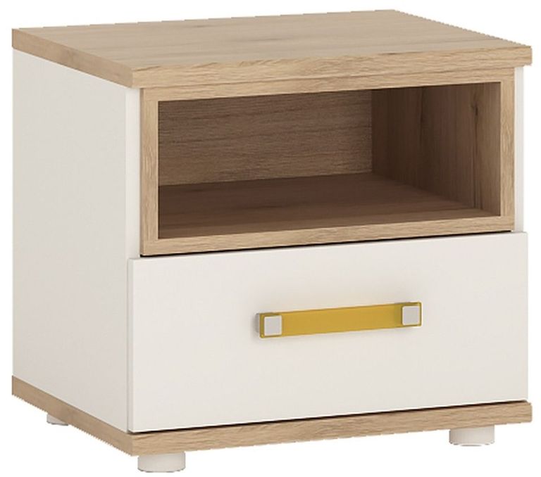 4Kids White and Oak Effect 1 Drawer Bedside Cabinet with Orange Handle