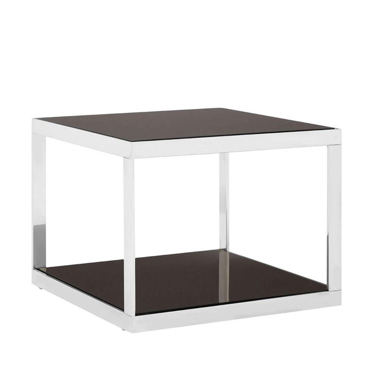 Ackley Bedside Table - Black Glass - Silver Legs