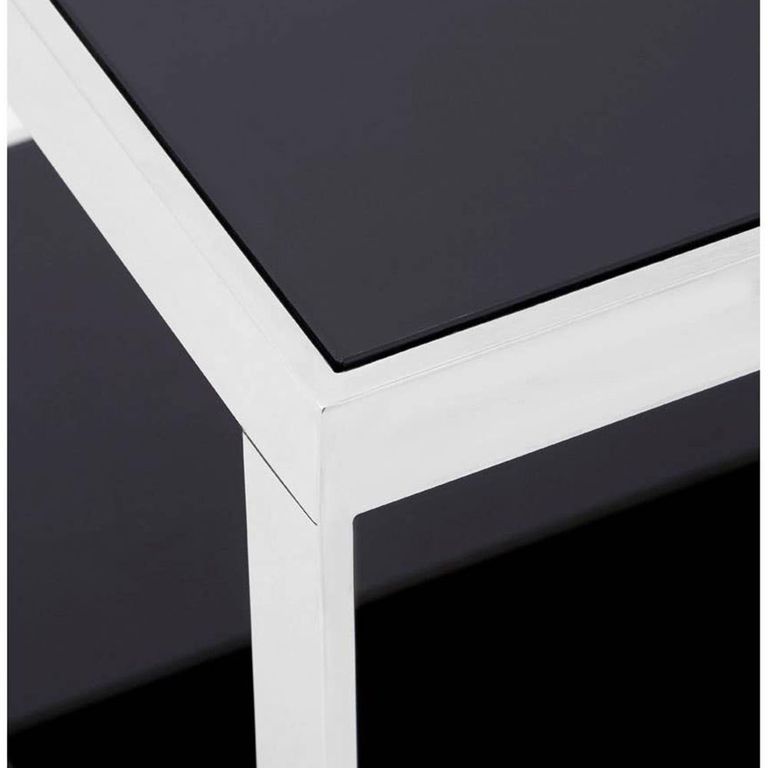 Ackley Bedside Table - Black Glass - Silver Legs