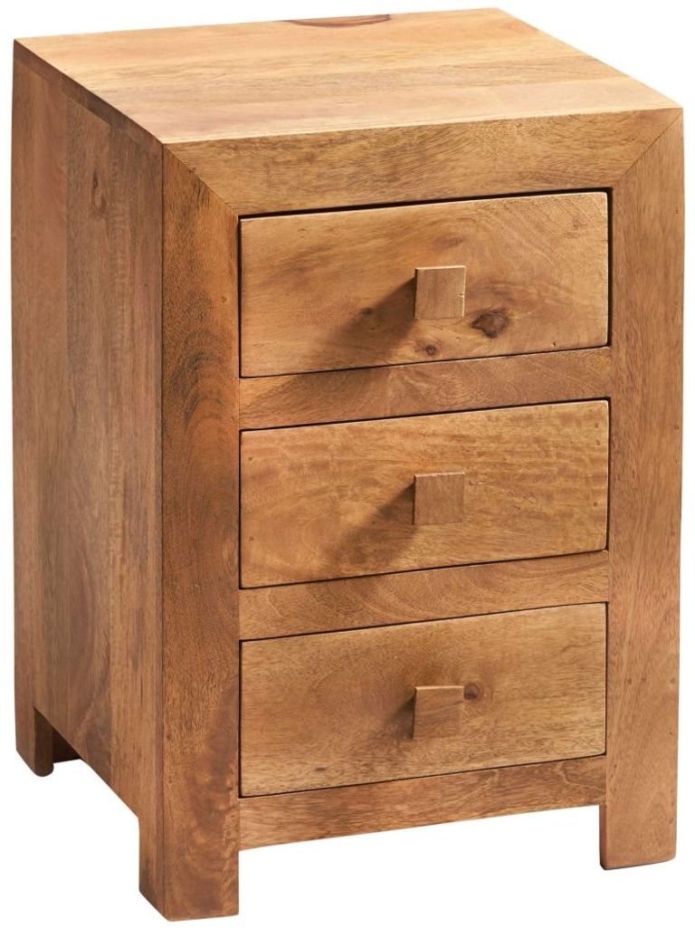Ajmer Light Mango Wood 3 Drawer Bedside Cabinet
