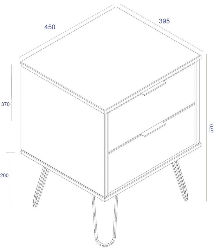 Augusta Bedside Cabinet - 2 Drawer - Driftwood - Hairpin Legs