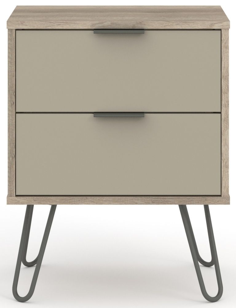 Augusta Bedside Cabinet - 2 Drawer - Driftwood - Hairpin Legs