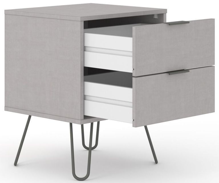 Augusta Grey 2 Drawer Bedside Cabinet with Hairpin Legs
