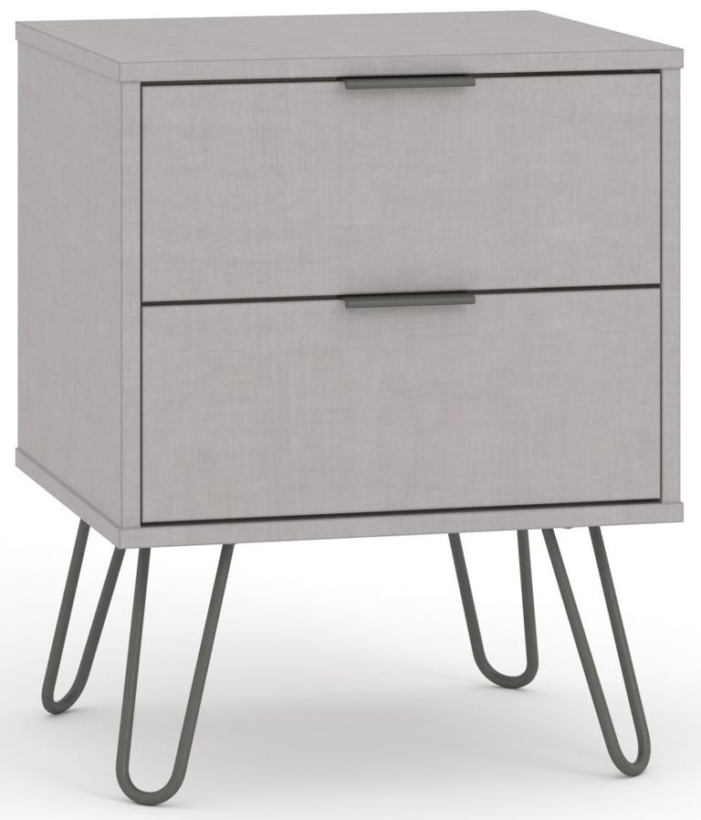 Augusta Grey 2 Drawer Bedside Cabinet with Hairpin Legs