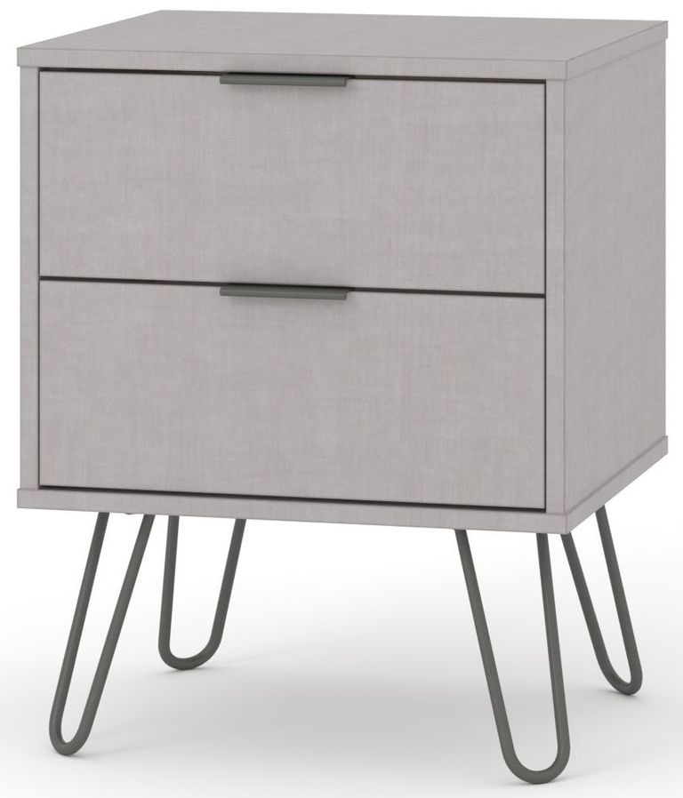 Augusta Grey 2 Drawer Bedside Cabinet with Hairpin Legs