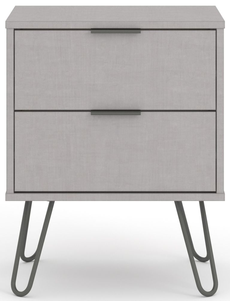 Augusta Grey 2 Drawer Bedside Cabinet with Hairpin Legs