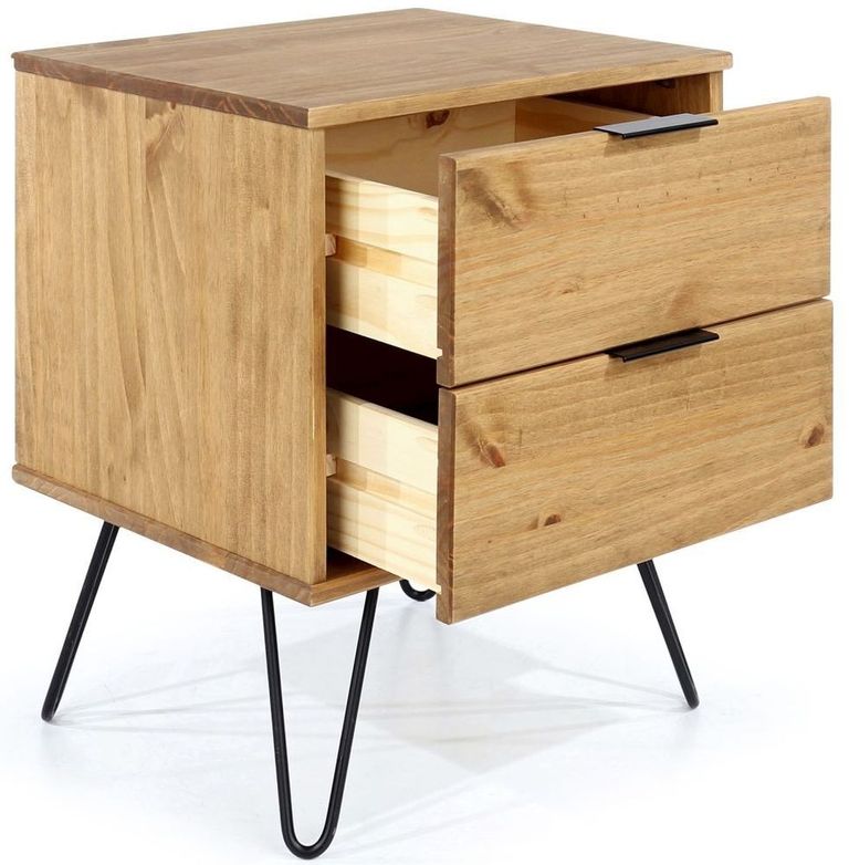 Augusta Pine 2 Drawer Bedside Cabinet with Hairpin Legs