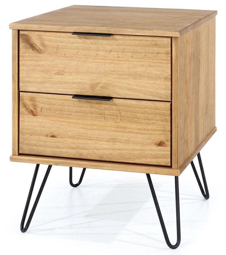 Augusta Pine 2 Drawer Bedside Cabinet with Hairpin Legs