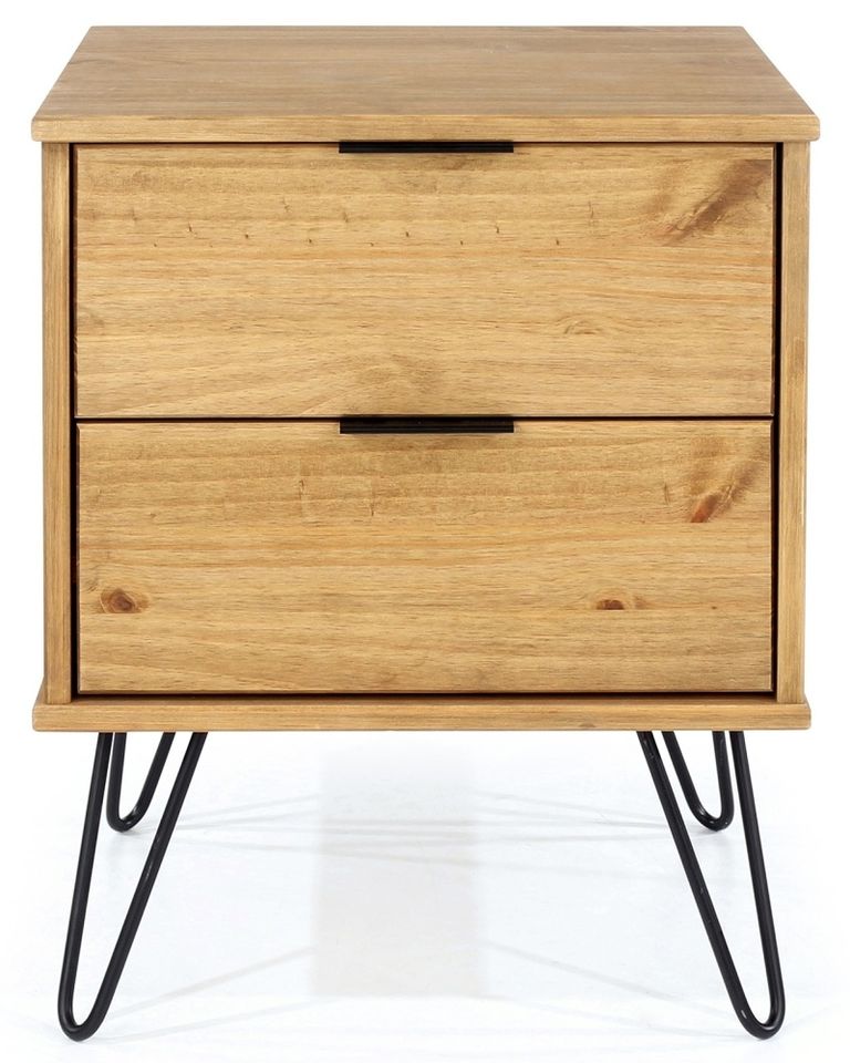 Augusta Pine 2 Drawer Bedside Cabinet with Hairpin Legs