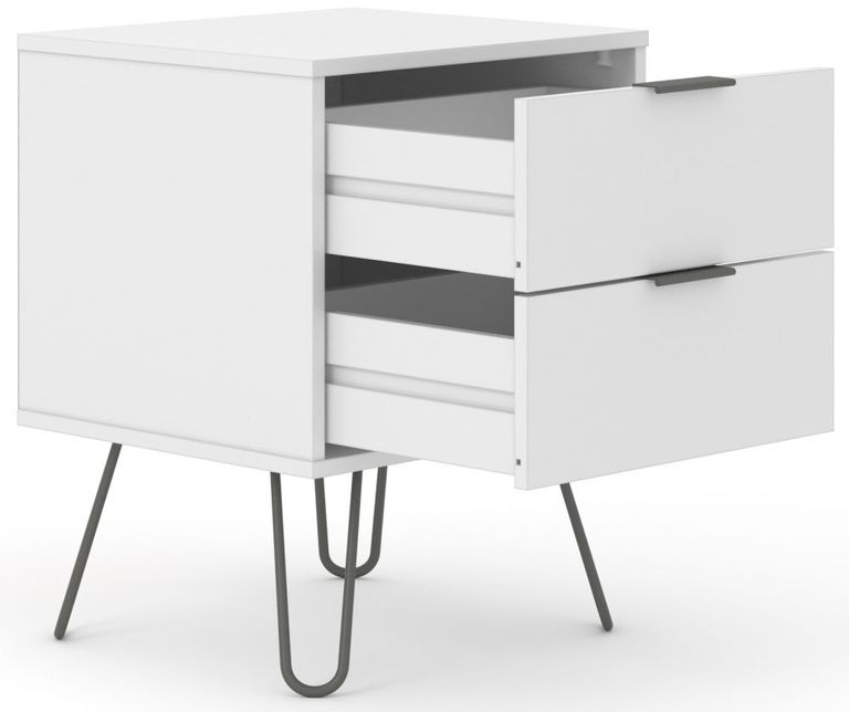 Augusta White 2 Drawer Bedside Cabinet with Hairpin Legs