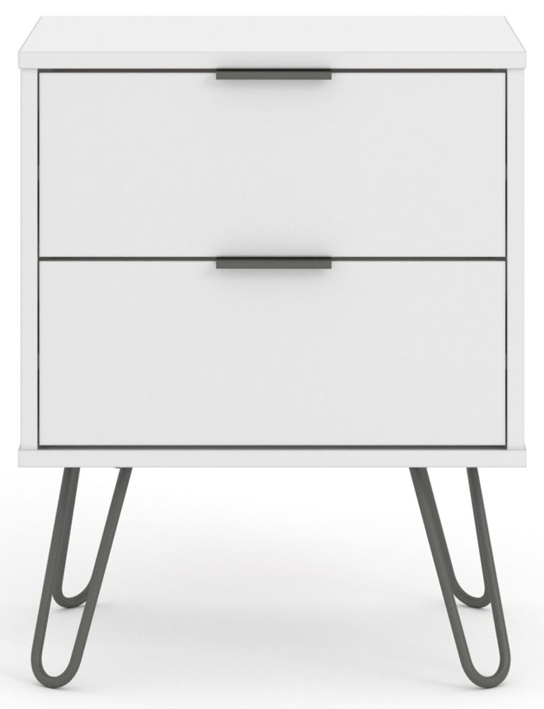 Augusta White 2 Drawer Bedside Cabinet with Hairpin Legs