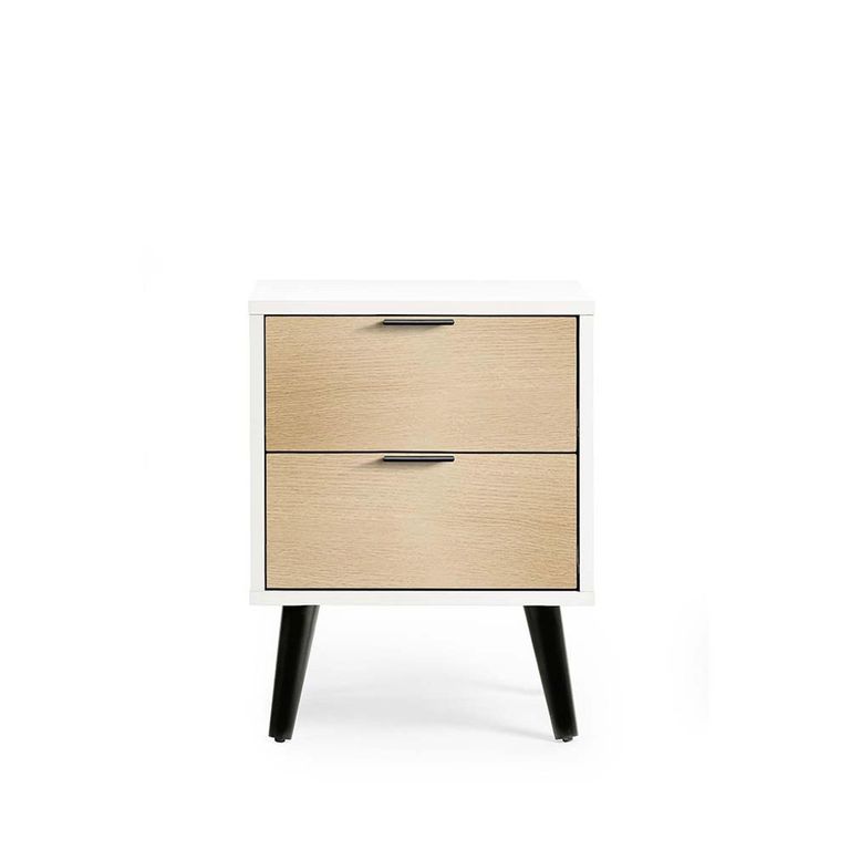 Alba White and Oak Bedside Cabinet - 2 Drawer