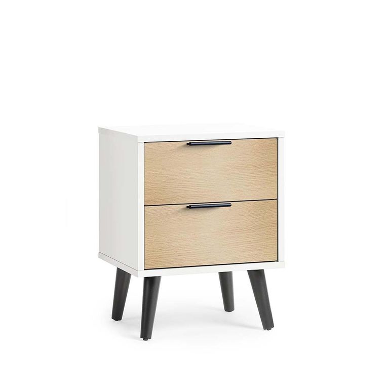 Alba White and Oak Bedside Cabinet - 2 Drawer