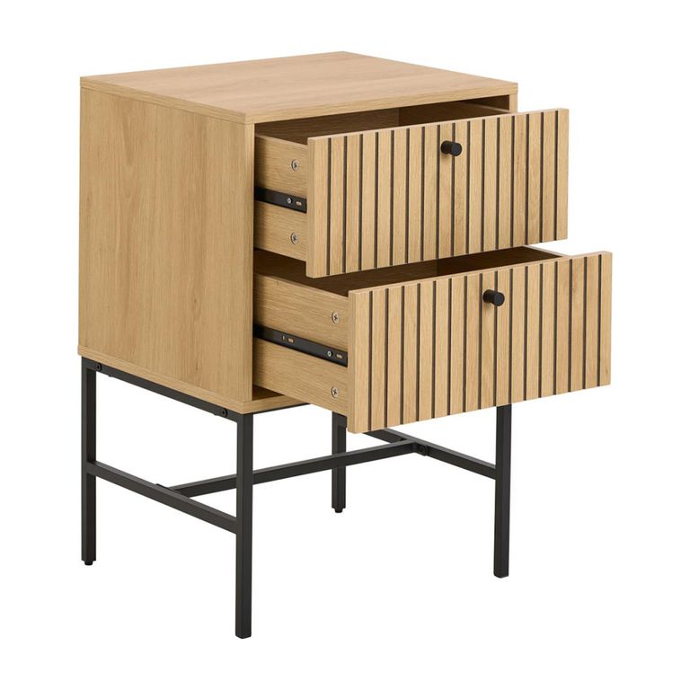 Albany Bedside Table - 2 Drawer - Ribbed Oak