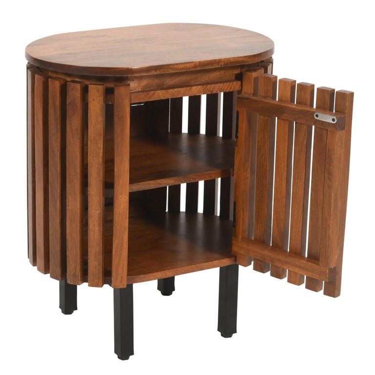 Amber Slatted Mango Wood 1 Door Bedside Table