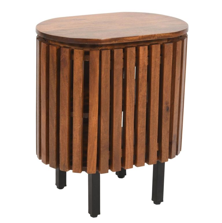 Amber Slatted Mango Wood 1 Door Bedside Table